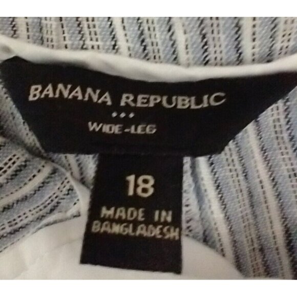 Banana Republic Wide Leg Linen-Blend Paperbag Pants Striped Pockets - Size 18 - Picture 6 of 9